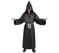 Aomig Costume da Monaco, Monaco Sacerdote Accappatoio Frate Medieval Rinascimentale, Cosplay Costume Robe Adulto Mantello, Abito da Mago Costume da Prete per Halloween Carnevale(Nero-M)