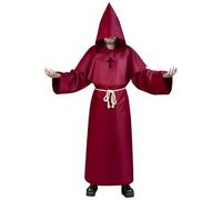 Aomig Costume da Monaco, Monaco Sacerdote Accappatoio Frate Medieval Rinascimentale, Cosplay Costume Robe Adulto Mantello, Abito da Mago Costume da Prete per Halloween Carnevale(Rosso Scuro-2XL)