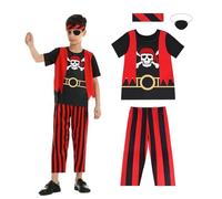 Aomig Costume Pirata per Bambini, Pirata Cosplay Set per Ragazzi, Costume da Pirata Set di 4 Pz Pirata Costume con Benda Pirata, Vestiti, Pantaloni, Bandana per Carnevale Halloween Cosplay