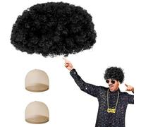 Aomig Funky Afro Wig, Capelli Corti Afro da Uomo, 3 Pezzi Parrucca Afro, Parrucca Riccia per Adulti, Acconciatura Corta in Capelli Sintetici, Anni '80, Costume Hippie da Uomo, per Festa Cosplay(Nero)