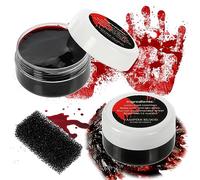 Aomig Halloween Sangue Finto, 3 Pezzi Gel Sangue Gel Sangue per Trucco con Spugna, Sangu Finto Rosso Scuro per Cosplay di Zombie e Vampiri, Halloween Effetti Speciali Trucco