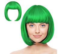 AOMIG Parrucca Caschetto, Colorate Parrucca Set con 2 Cappuccio Parrucca, Parrucche a Spalla di Bob Cosplay Parrucca per Spettacolo Teatrale, Carnevale, Halloween, Festa (Verde#parrucca)