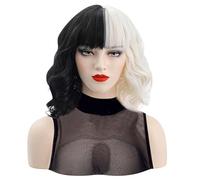 Aomig Parrucca da Donna Nera e Bianca di Media Lunghezza, Parrucca Ericcia Bianca e nera Wig con Frangia da Donna, Cosplay Costume di Halloween Per Gli Occhi, per Halloween,Carnevale, Cosplay, Feste