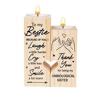 AOMIG Portacandele Legno, Set di Candeliere a Forma di Cuore con Saluti e Candele Cuore, Portacandele in Legno Grezzo Candela Regalo per Sorella, Portacandele Artigianale Sorella Regali