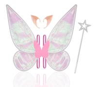 Aomig Set Ali da Fata Bambina Rosa con Orecchie da Elfo, Bacchette e Cerchietto, Ali di Farfalla per Carnevale, Feste, Cosplay, Halloween