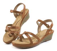 Aomigoct Sandali con zeppa da donna: sandali da lavoro da donna con plateau comodi neri 2025 - Scarpe da sposa casual da passeggio, Marrone, 7.5