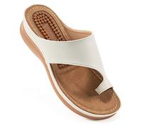 Aomigoct Sandali da donna con zeppa: comodi sandali ortopedici da donna eleganti infradito estive casual da passeggio zeppe, Beige, 42 EU