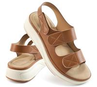 Aomigoct Sandali da donna con zeppa: nero, 8 comode zeppe aperte per le donne, sandali casual con plateau, Marrone, 6.5