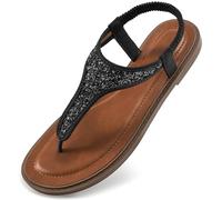 Aomigoct Sandali piatti da donna Dressy: nero 8 comodi sandali estivi da spiaggia da donna - scarpe casual da donna alla moda, Nero, 8