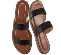Aomigoct Sandali piatti da donna estivi: nero 8 comodi sandali eleganti da spiaggia per le donne - scarpe casual da passeggio da donna alla moda, Nero, 8