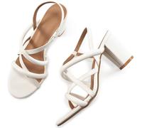 Aomigoct Tacchi grossi per le donne Prom: Nero 8 Comodi Strappy Open Toe Sandali con tacco - Cinturino alla caviglia Scarpe con tacco per abito da sposa, Bianco, 6.5