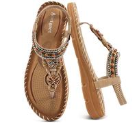 Aomigoct Zeppe scarpe per donna sandali con supporto ad arco comodo cuscino plantare sandali ortopedici donna infradito eleganti scarpe con zeppa da passeggio estive, Beige, 35.5 EU