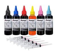 Aomya - Kit di ricarica universale per cartucce compatibili HP Canon Epson Brother CISS System 6 Color Set con 4 siringhe gratuite (BK, C, M, Y, LM, LC)