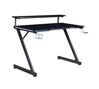 Aon Scrivania da gioco a LED serie 48" con ripiano rialzato, passacavi, portabicchieri e gancio per cuffie, in fibra di carbonio, colore nero