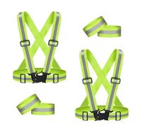 AONAT Bande Catarifrangenti Set,2 Regolabile Gilet Riflettente e 4 Braccialetto Riflettente,Gilet Riflettente ad Alta visibilità per Ciclismo,Passeggiate,Corsa e attività all'aperto