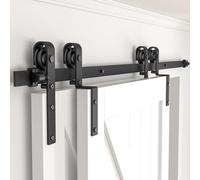 AONAYIOA Kit hardware per porta scorrevole bypass, hardware per porta scorrevole a binario, doppia porta in legno con bypass a binario singolo, adatto a pannelli larghi 91,4 cm (2,4 m)