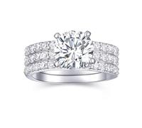 AONED Set di 3 anelli di fidanzamento da donna, con zirconi cubici rotondi da 2 carati, fedi nuziali, anelli di promessa per lei, placcati in oro bianco 18 carati, idea regalo, misura 4-11, 7