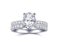 AONED Set di anelli di fidanzamento ovali da donna da 2 carati, con zirconia cubica, anello nuziale, anelli di promessa per lei, placcati in oro bianco 18 carati, misura 4-11, 7, Pietra, Zirconia