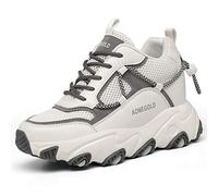 AONEGOLD Scarpe da ginnastica con zeppa nascoste per le donne Casual Platform Sneakers con tacco alto con lacci scarpe da passeggio da donna, Beige 1689, 40 EU