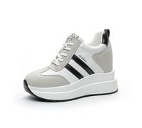 AONEGOLD Sneakers Zeppa Interna Donna Scarpe da Ginnastica Moda Pelle Alte Piattaforma Sportive Casual Scarpe Zeppa Interna con Tacco 10 cm（Bianco，35 EU）