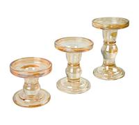 Aoneky 3 Pz Portacandele in Vetro Ambrato, Candelabro per Φ 7,6 cm Candele Lunghe Coniche Colonna Tealight - Decorazione per la Tavola Matrimonio Feste Natale Anniversari