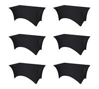 AONELAS BRILLMAX 6 Pack Black Fitted Spandex Table Covers - 6Ft Stretch Tablecloths for 6 Foot Rectangle Folding Tables Rectangular Bulk Linen Fabric Elastic for Wedding Banquet Party Buffet Display