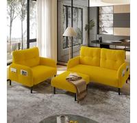 AONETIGER Sgabello in tessuto di alta qualità con struttura in metallo, rivestimento in velluto super morbido per il massimo comfort, versatile come poggiapiedi, sgabello o tavolino (giallo + cord+ 4