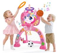AONTESS Giocattoli per Bambini 1-2 Anni: Canestro Basket e Porta Calcio, Giochi Musicali, Sportivo per Interni ed Esterni, Regalo di Natale e Compleanno per Bambine e Bambini (Rosa)