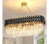 AOOCHOK Lampadario a sospensione in cristallo nero e oro, lampadario moderno ovale in cristallo per soggiorno, sala da pranzo, camera da letto, ristorante, E14 x 8, 80 x 35cm