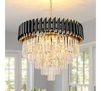 AOOCHOK Lampadario a sospensione in cristallo nero e oro, lampadario moderno rotondo in cristallo per sala da pranzo, soggiorno, camera da letto, ristorante, E14 x 8, Φ60cm