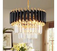 AOOCHOK Lampadario a sospensione in cristallo nero e oro, piccolo lampadario moderno in cristallo per ingresso, corridoio, balcone, veranda, ristorante, apertura porta, E27 x 3, Φ40cm