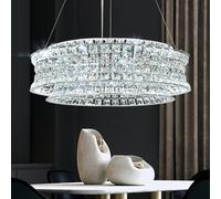 AOOCHOK Lampadario moderno di cristallo per la sala da pranzo, luci a sospensione LED chrome, lampada a sospensione rotonda di cristallo per il soggiorno, corridoio, isola della cucina, D50 cm