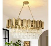 AOOCHOK Lampadario moderno in cristallo oro, illuminazione a sospensione ovale in cristallo per soggiorno, sala da pranzo, camera da letto, ristorante, E14 x 8, 80 x 35cm