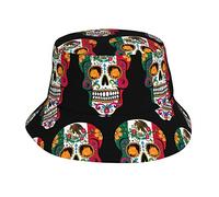 AOOEDM Bandiera del Messico Dettagliato Teschio di Zucchero Messicano Giorno dei Morti Cappello Unisex a Secchiello Cappello Estivo da Spiaggia da Viaggio Cappello da Pescatore a Tesa Larga
