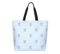 AOOEDM Borsa a tracolla grande da donna con simpatico cane Corgi seduto sorridente, ideale per il tempo libero, con tasca interna, riutilizzabile e perfetta per lo shopping.