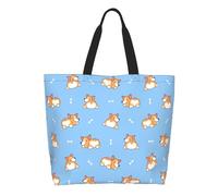 AOOEDM Borsa a tracolla grande da donna con stampa di un simpatico cane Corgi blu che guarda indietro, ideale per il tempo libero, con tasca interna, riutilizzabile e adatta anche per lo shopping.