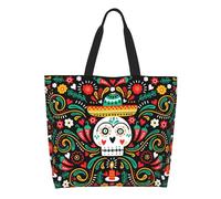AOOEDM Borsa a tracolla grande da donna con teschio di zucchero messicano, casual, con tasca interna, riutilizzabile, ideale per lo shopping.