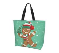 AOOEDM Borsa per la spesa riutilizzabile a forma di omino di pan di A natalizio, 13 borse tote grandi unisex, borsa a tracolla per la spiaggia, i viaggi e lo shopping.