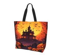 AOOEDM Borsa tote a forma di zucca di Halloween, borsa a tracolla riutilizzabile con stampa di pipistrelli e fantasmi per la spesa, la spiaggia e altri luoghi di ritrovo per uomo e donna.