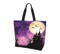 AOOEDM Borsa tote a forma di zucca di Halloween, borsa a tracolla riutilizzabile con stampa di pipistrelli e fantasmi per la spesa, la spiaggia e altri luoghi di ritrovo per uomo e donna.