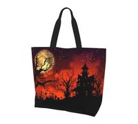 AOOEDM Borsa tote a forma di zucca di Halloween, borsa a tracolla riutilizzabile con stampa di pipistrelli e fantasmi per la spesa, la spiaggia e altri luoghi di ritrovo per uomo e donna.