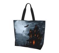 AOOEDM Borsa tote a forma di zucca di Halloween, borsa a tracolla riutilizzabile con stampa di pipistrelli e fantasmi per la spesa, la spiaggia e altri luoghi di ritrovo per uomo e donna.