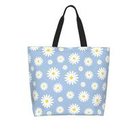 AOOEDM Borsa tote da donna grande con motivo a margherite blu e bianche, ideale per il tempo libero, con tasca interna, riutilizzabile e adatta anche per lo shopping.