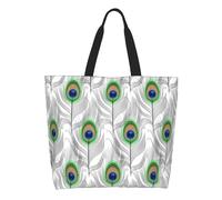 AOOEDM Borsa tote da donna grande con motivo a piuma di pavone, ideale per il tempo libero, con tasca interna, riutilizzabile e adatta anche per lo shopping.