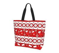 AOOEDM Borsa tote grande con Babbo Natale e fiocchi di neve, riutilizzabile, ideale per la spiaggia, i viaggi e la spesa. Borsa a mano portatile.