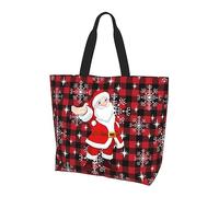 AOOEDM Borsa tote grande con Babbo Natale e fiocchi di neve, riutilizzabile, ideale per la spiaggia, i viaggi e la spesa. Borsa a mano portatile.