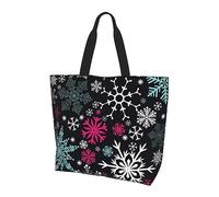 AOOEDM Borsa tote grande con Babbo Natale e fiocchi di neve, riutilizzabile, ideale per la spiaggia, i viaggi e la spesa. Borsa a mano portatile.