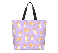 AOOEDM Borsa tote grande da donna con motivo Corgi viola e faccina sorridente, ideale per il tempo libero, con tasca interna, riutilizzabile e adatta anche per lo shopping.