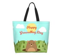 AOOEDM Borsa tote grande da donna con scritta Happy Groundhog Day1, borsa a tracolla casual con tasca interna, borsa a mano riutilizzabile, borsa per la spesa.
