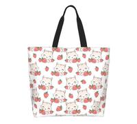 AOOEDM Borsa tote grande da donna con simpatici gatti e fragole, ideale per il tempo libero, con tasca interna, riutilizzabile e perfetta per lo shopping.